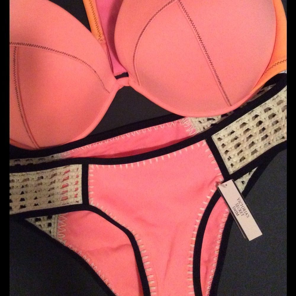 NWT VS 36DD/M BIKINI RACERBACK NEON NECTAR PEACH - Picture 2 of 3